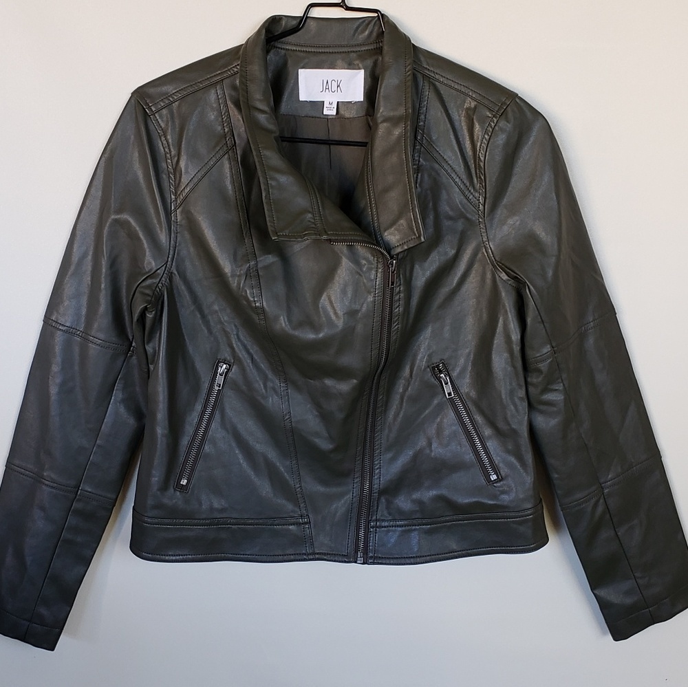 Jack faux green leather biker bomber jacket M